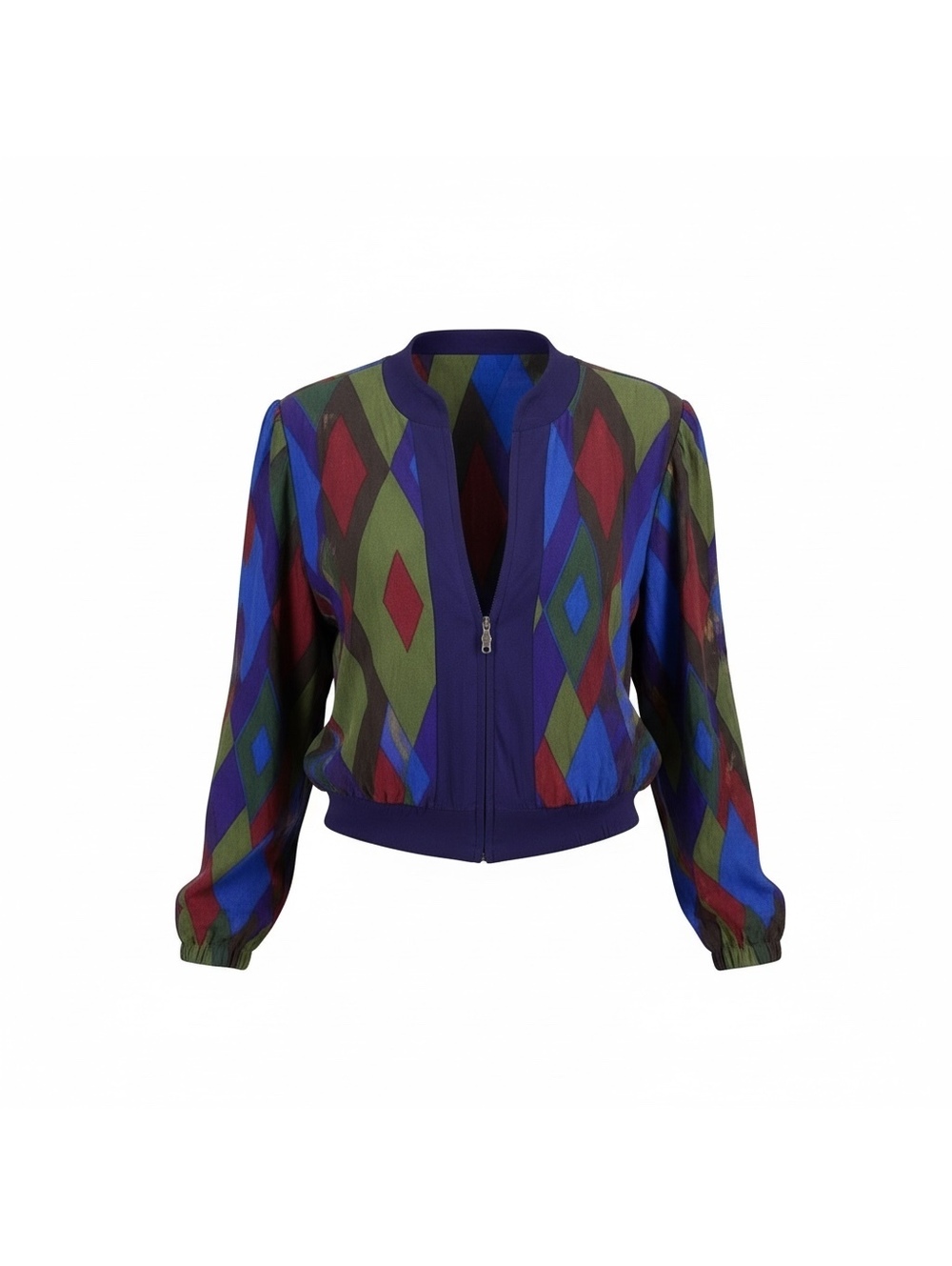 Vintage Cache Multicolor Geometric Bomber Jacket